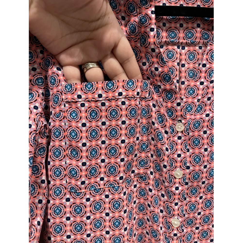 EXPRESS The Portofino Shirt Pink Blue Geometric Multicolor Blouse - Picture 3 of 6
